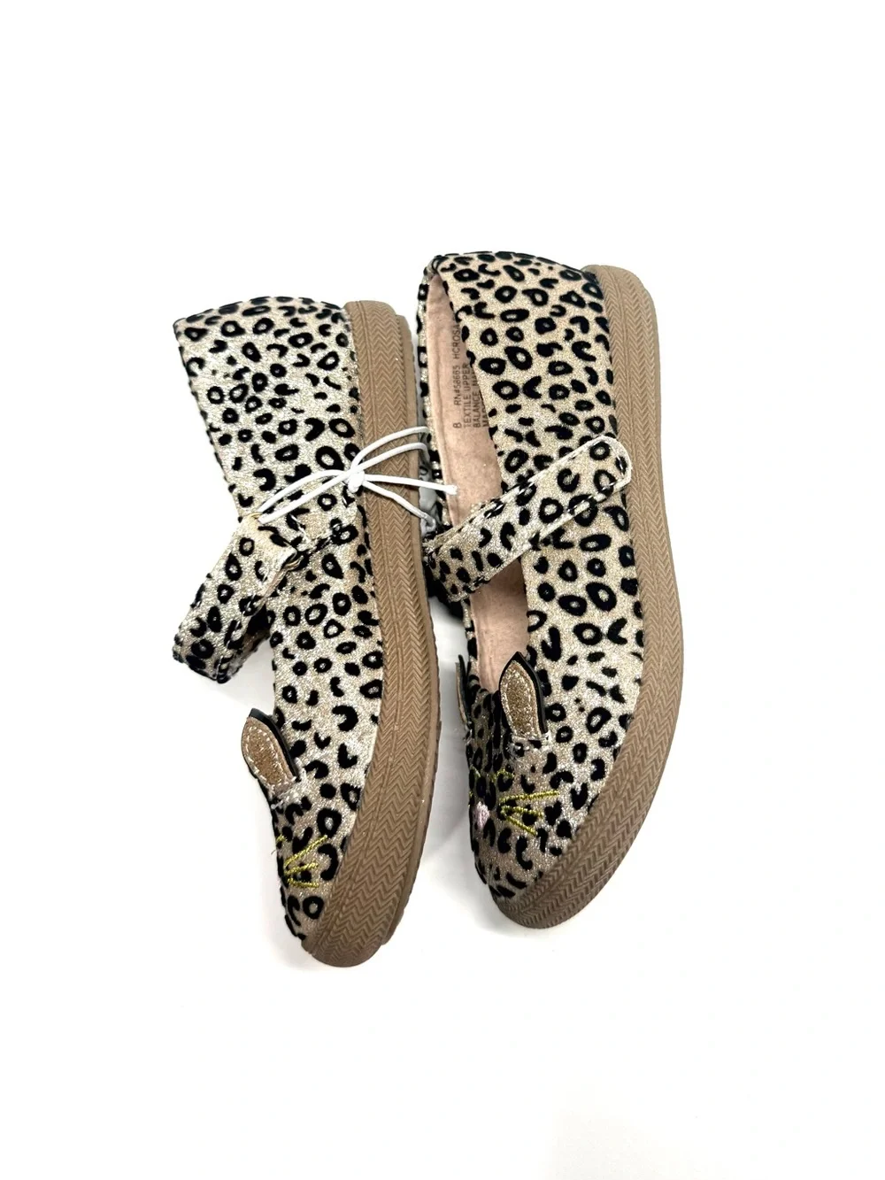 Harper Canyon NWT Glitter Leopard Cat Face Mary Janes - Beige/Black 8